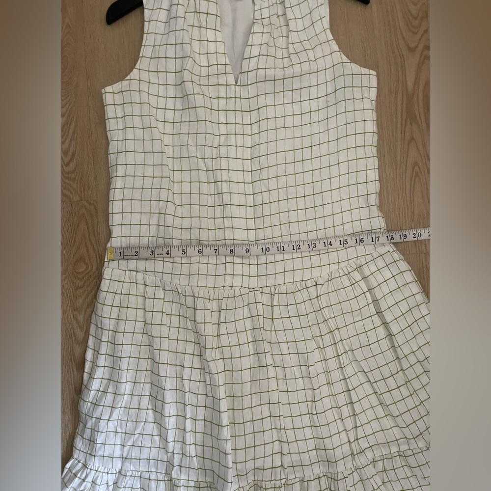 Cottagecore Picnic Linen Tiered Dress Hudson North Small White Plaid - Picture 9 of 13